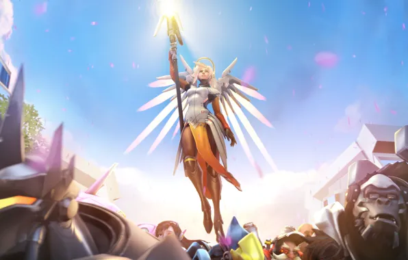 Monkey, Overwatch, mercy, Reinhardt, Winston, D.Va, Hana Song, Angela Ziegler