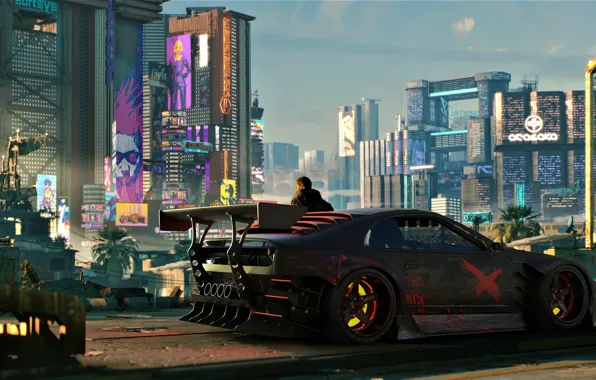 City, Car, Art, Cyberpunk 2077, 300ZX, Cyberpunk, Cyberpunk, Cyberpunk 2077