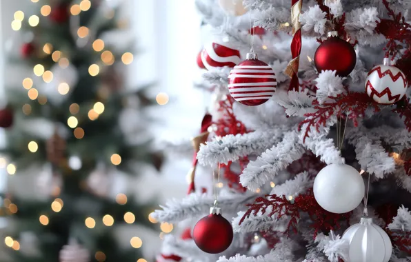 Frost, balls, strips, lights, Christmas, red, New year, white