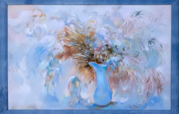 Picture, blue background, Still life, Sfumato, gift painting, Petrenko Svetlana, blue vase, otenki blue