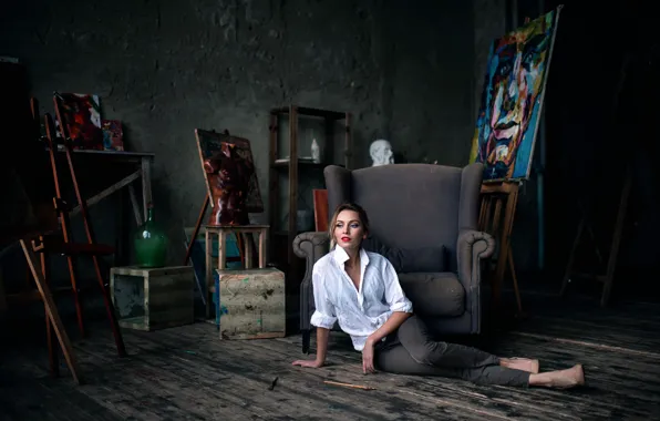 Picture girl, paint, picture, creativity, brush, Studio