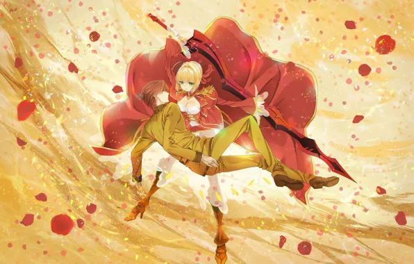 Girl, guy, two, the saber, fate/extra last encore