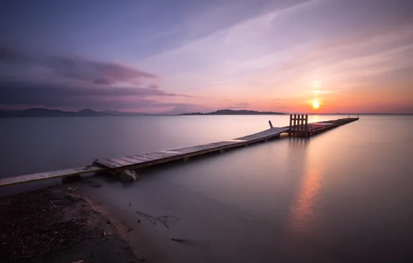 Sunset, bridge, Italia, natura, Umbria