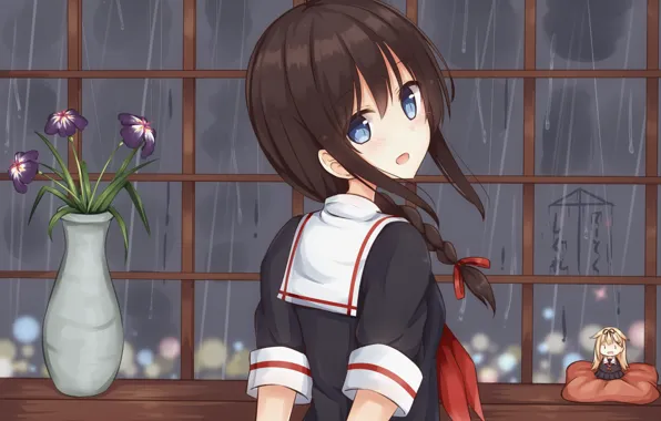 Rain, window, girl, Kantai Collection, Naval Collection