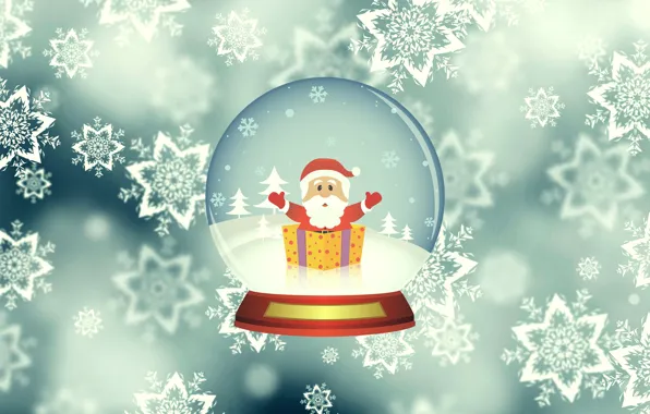 Winter, Minimalism, Snow, Ball, Snowflakes, Background, New year, Santa