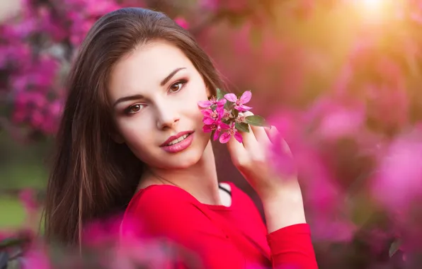 Picture girl, flowers, beauty, spring, garden, woman, young, beautiful