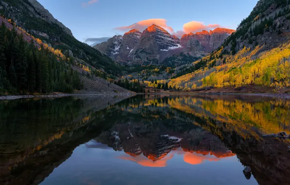 Autumn, forest, mountains, lake, USA
