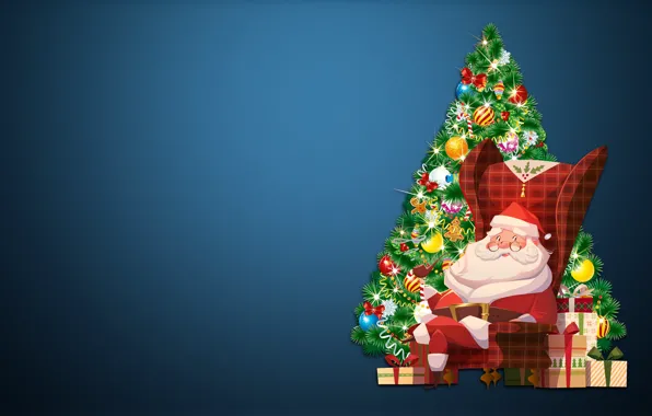 Minimalism, Chair, Background, New year, Santa, Tree, Decoration, Holiday