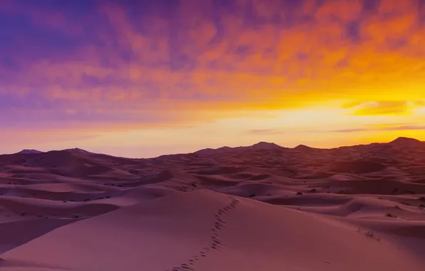 Sand, the sky, clouds, landscape, sunset, nature, desert, horizon