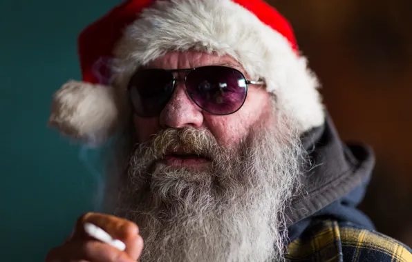 Portrait, glasses, Santa, beard, cap