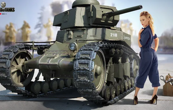 Picture girl, figure, area, art, blonde, shoes, tank, instrumento
