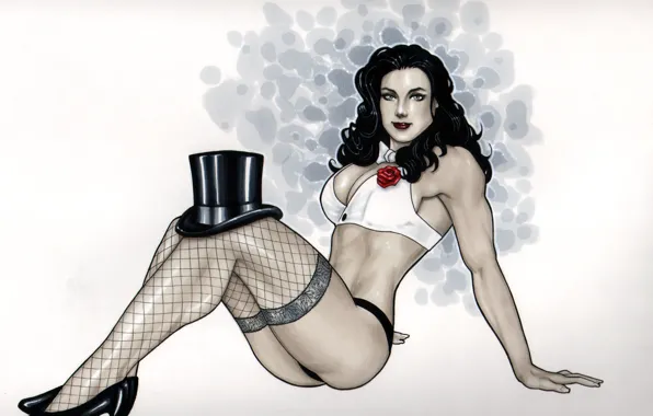 Roses, stockings, hat, shoes, sorceress, dc universe, Zatanna, Zatanna Zatara