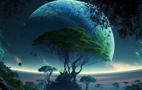 Wallpaper Trees Landscape Fiction The Moon Planet Beauty Horizon Moon Trees Other 9663