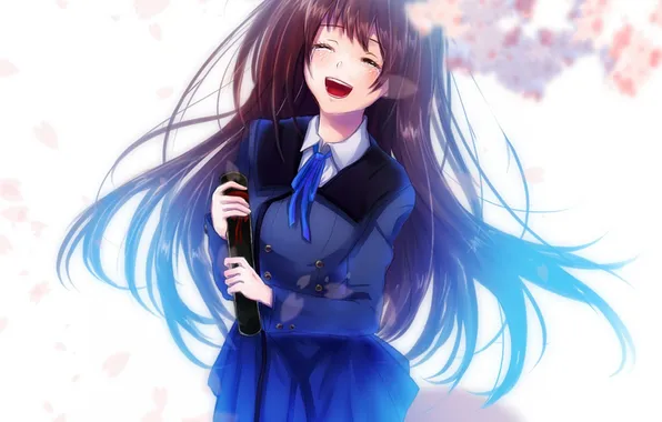Picture girl, flowers, smile, anime, Sakura, art, form, schoolgirl