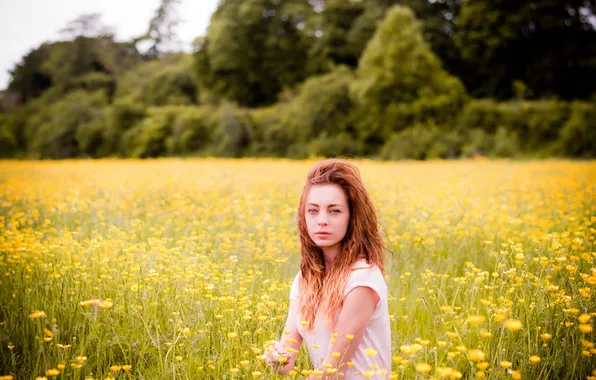 Field, summer, girl