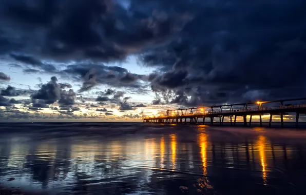 Sea, clouds, sunrise, reflections, Gold Coast