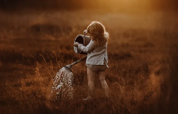 Summer, water, nature, girl, lake, baby, watering