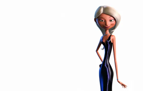 Girl, graphics, minimalism, blonde, white background, black dress, The Incredibles