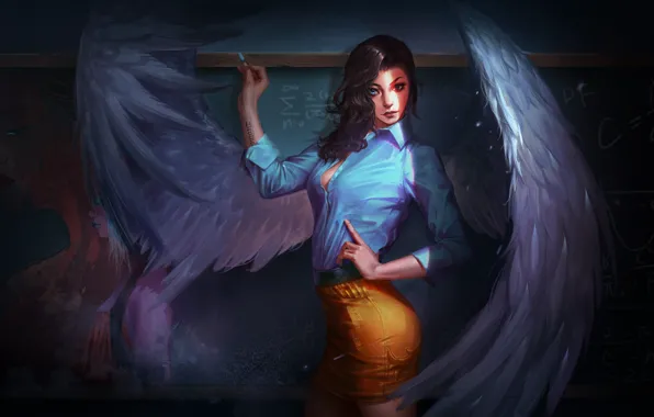 Picture look, girl, wings, angel, fantasy, art, Board, the teacher