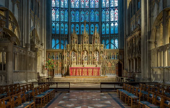 Picture England, stained glass, Gloucester Cathedral