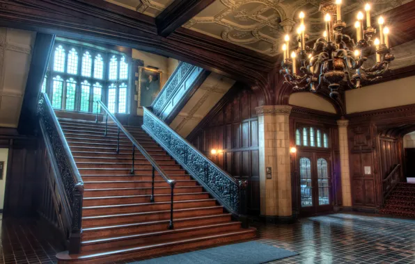 House, castle, hall, stairs, steps
