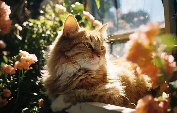 Cat, summer, cat, red cat