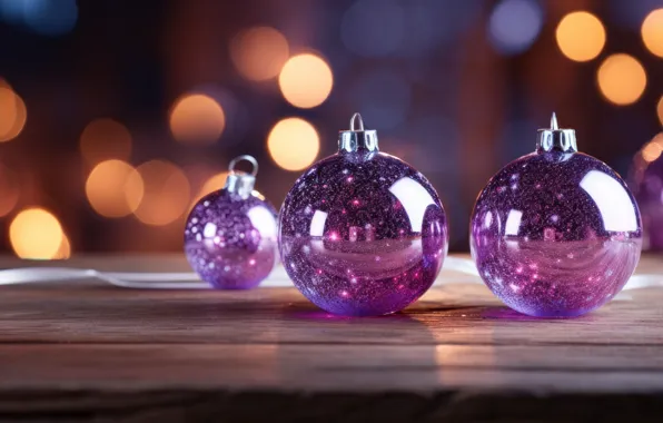 Balls, Christmas, purple, New year, lilac, Christmas decorations, lilac background, AI art