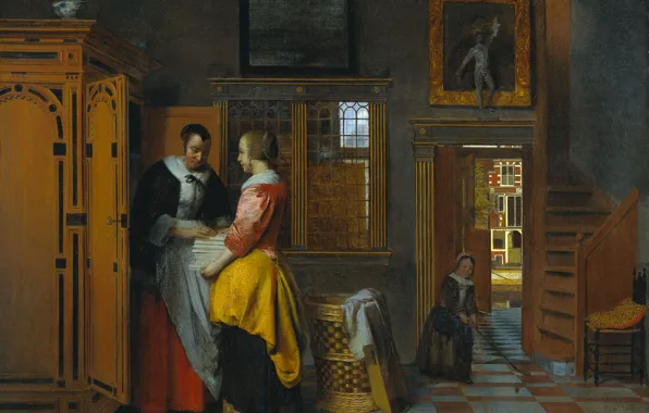 Picture, genre, Interior with Women at a Linen Closet, Pieter de Hooch