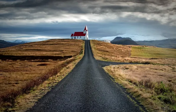 Picture road, field, temple