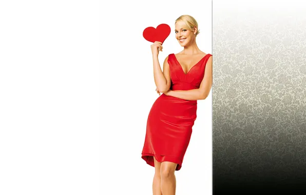 Picture BLONDE, DRESS, HEART, SMILE, RED, ACTRESS, The Ugly Truth, THE NAKED TRUTH