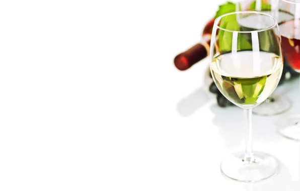 Wine, red, white, bottle, glasses