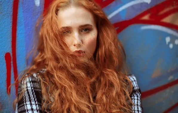 Look, girl, face, hair, portrait, freckles, red, redhead