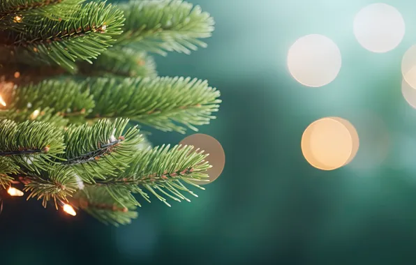 Branches, lights, spruce, Christmas, New year, tree, needles, garland