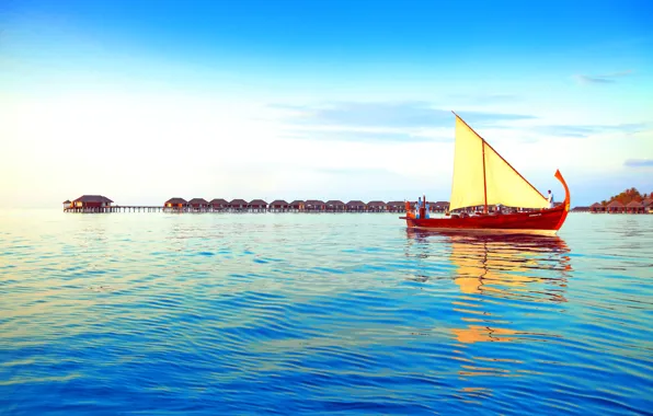 Picture tropics, the ocean, boat, sail