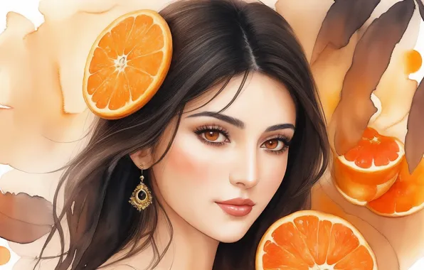 Girl, orange, woman, figure, orange, beauty, oranges, brunette