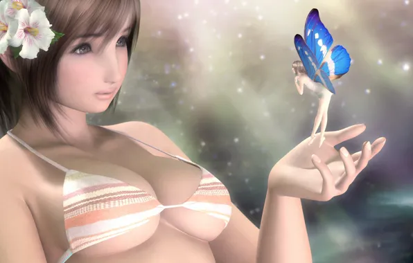 Swimsuit, chest, girl, flowers, wings, fairy, art, hibiscus