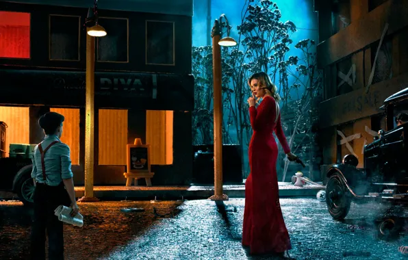 Picture girl, the city, weapons, boy, dress, the sign of silence, art photographer, American Gangster