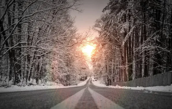 Road, snow, morning