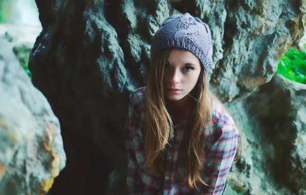 Hat, hair, portrait, girl, shirt, teen