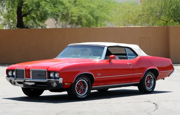 Picture red, red, convertible, muscle car, convertible, muscle car, oldsmobile, 1972