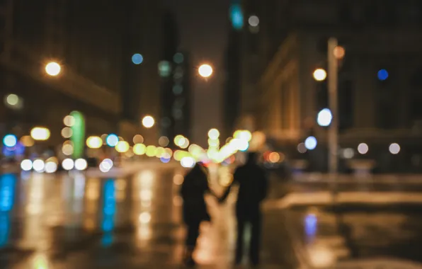 Picture machine, the city, lights, street, people, the evening, silhouette, Chicago