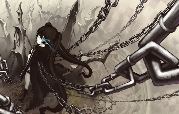 Picture girl, weapons, chain, black rock shooter, Mato, insane black rock shooter