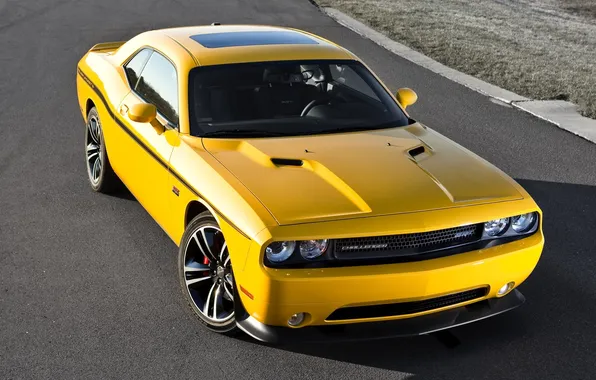 Yellow, muscle car, Dodge, dodge, challenger, muscle car, srt8, the front