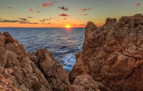 The sun, the ocean, rocks, dawn, Mallorca