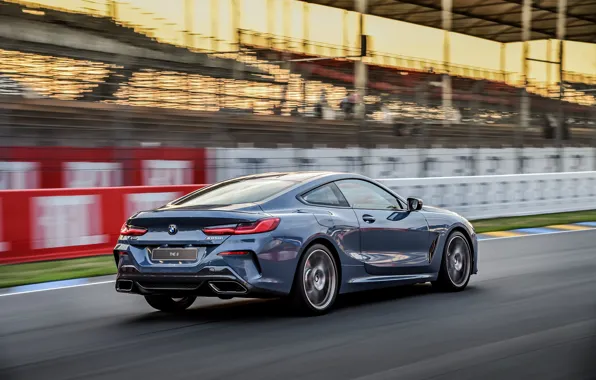 Coupe, BMW, the fence, Coupe, tribune, 2018, gray-blue, 8-Series