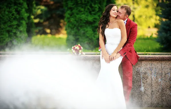 Summer, romance, bouquet, dress, summer, lovers, happy, the bride