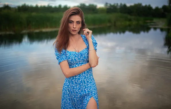 Girl, pose, lake, dress, Hope, Dmitry Shulgin