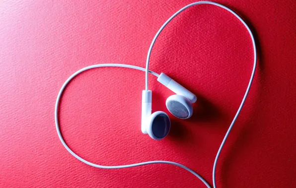 BACKGROUND, HEART, FORM, RED, HEADPHONES, WIRE