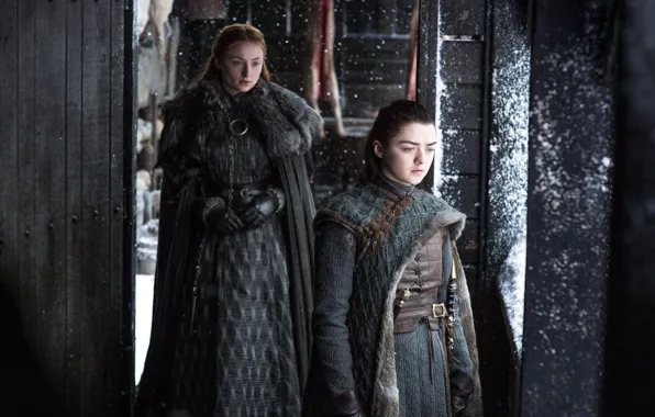 Game of Thrones, Winterfell, Arya Stark, Sansa Stark, Maisie Williams