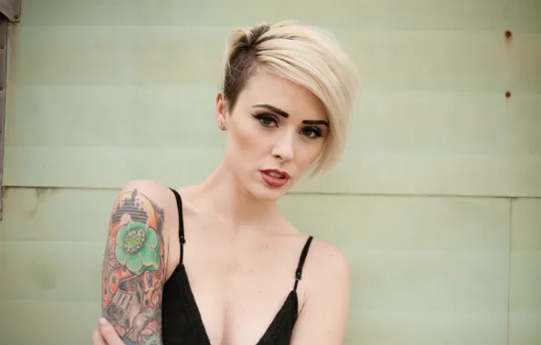 Girl, bra, woman, model, tattoo, blonde, female, Alysha Nett